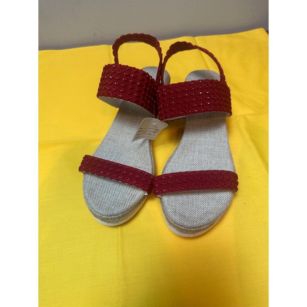 Red Woven Embellished Platform Espadrille Sandals Slingback Size 43